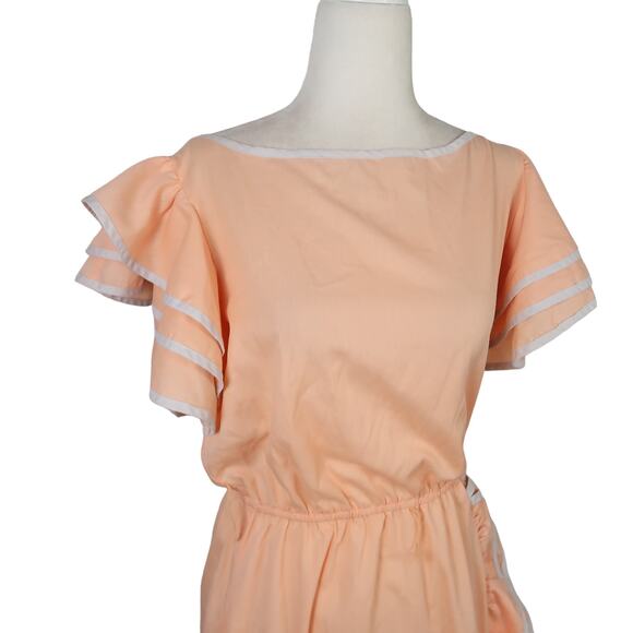 Vintage 60s peach orange sailor frilly midi dress S - Picture 2 of 5